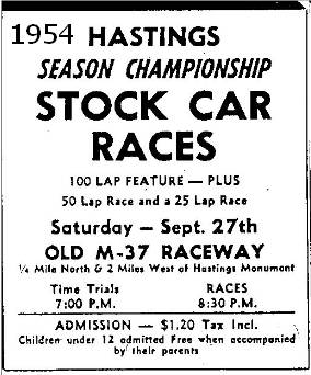Hastings Motor Speedway - 1954 Ad From Jerry (newer photo)